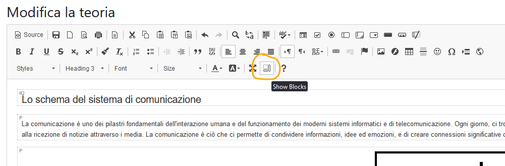 Si vedono i blocchetti in cui è divisa la pagina
